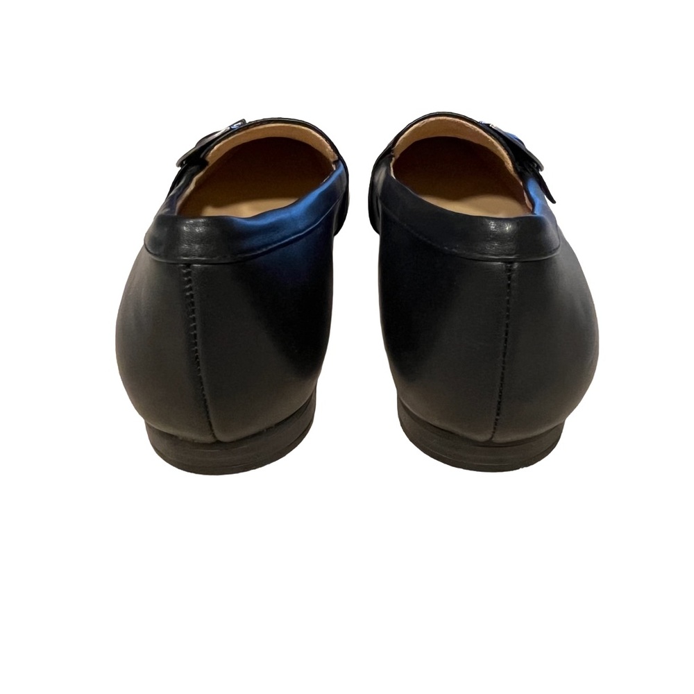 NEW Naturalizer Kayden Moc Slip-On Womens Sz 8.5 Black Smooth Silver Buckle Flat - Picture 4 of 9